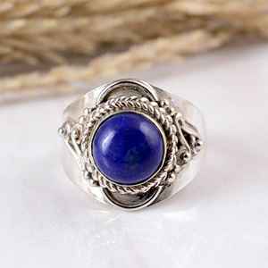 Handmade 925 Sterling <b>Silver</b> Blue Lapis Lazuli Bezel Setting Wedding Party Boho <b>Statement</b> <b>Ring</b> - Product Image 1