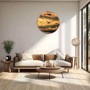 Olive Wood Wall Clock with Epoxy Resin: Handmade Rustic Decor - Product Image 3