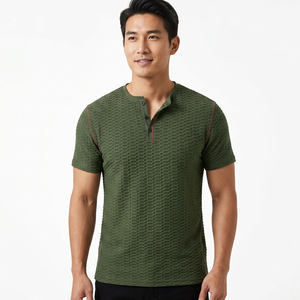 Camiseta Henley Estilo Americano para Hombre, Manga Corta, Verano, Transpirable, Secado Rápido, Antiarrugas, Diseño a Cuadros, 180 Gramos, 100% Poliéster - Product Image 3