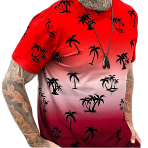 Camiseta de Manga Corta para Hombre con Estampado de Palmeras en Degradado, Cuello Redondo, Casual, Transpirable, Corte Regular, Tejido de Poliéster - Product Image 5