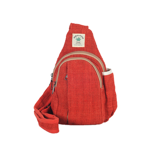 Sac bandoulière géométrique en chanvre himalayen du Népal fait main, doublure en toile, sangle d'épaule rouge arquée, style bohème unisexe, usage quotidien - Product Image 1