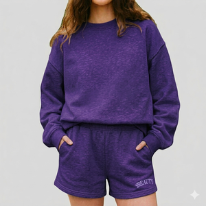 Women Essential <b>Mock</b> <b>Neck</b> <b>Top</b> And Shorts Set Warm Cozy Comfortable Relaxed Fit Stylish Daily Wear Clothing Collection - Product Image 1