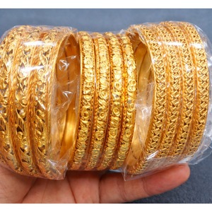 Trendy Floral Carved Gold Plated <b>Bangle</b> <b>Bracelet</b> Pair Fine Detailing Jewelry for Women Stylish Daily and Party Wear - Product Image 3