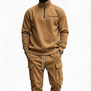 Ensemble de survêtement pour homme de haute qualité, personnalisé, en molleton de coton lourd, avec logo brodé, couleur unie, streetwear d'hiver, prix abordable - Product Image 1