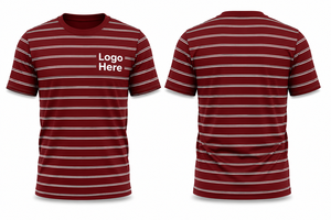 Men's Maroon Striped Short Sleeve T-<b>Shirt</b> O-Neck Regular Fit Breathable Casual Knitted <b>100</b>% <b>Polyester</b> Printed Front Logo - Product Image 2