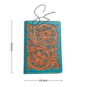 Handcrafted Lightweight Teal Color Tooled Leather Passport <b>Holder</b> Case With Card Slots Western Premium Quality RFID Travel Cover - Product Image 2