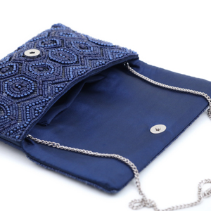 Sacs à bandoulière ethniques faits à la main en satin <span class=keywords><strong>bleu</strong></span> <span class=keywords><strong>marine</strong></span> et perles pour femmes, sacs de soirée, sacs à main de luxe, sacs bohèmes géométriques - Product Image 2