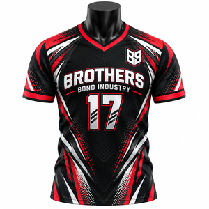 Camiseta de fútbol geométrica negra y roja para hombre, al por mayor, transpirable, de poliéster, para gimnasio, uniforme de equipo sublimado, conjunto deportivo. - Product Image 1