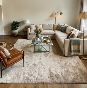 Hand Tufted Low Pile Abstract Wool <b>Rug</b> PET Friendly Non-Slip Eco-Friendly Anti-Bacteria Modern Design Neutral Beige <b>Thin</b> Bar - Product Image 1