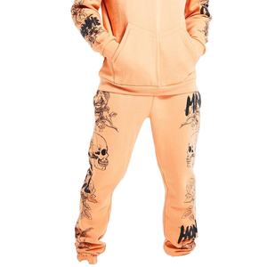 Chándal acampanado bordado desgastado lavado ácido logotipo personalizado conjunto Jogger 100% algodón para hombre con cuello con capucha para invierno - Product Image 2