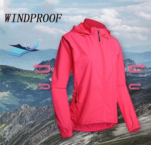 Chaqueta ultraligera para mujer, color rojo rosa, con capucha, a prueba de viento, protección solar, para ciclismo, de secado rápido, con cremallera, cortavientos para exteriores - Product Image 2