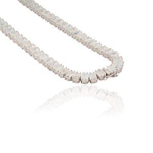 Magnifique ensemble collier et boucles d'oreilles tennis en argent sterling 925 massif avec pierre de lune naturelle taille octogonale pour femme - Product Image 6