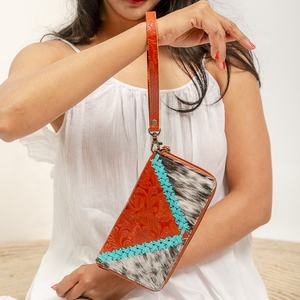 Carteras de piel auténtica de alta calidad de estilo occidental hechas a mano con cierre de cremallera antirrobo para mujer - Product Image 2