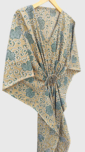 Kimono Vintage Dorado con Estampado Floral para Mujer, Túnica Larga Transpirable de Manga Corta con Cordón, para Playa - Product Image 3