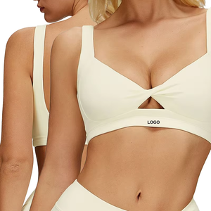 Sujetador deportivo sin costuras para mujer con cuello en V profundo, diseño recortado, tirantes finos, soporte medio, para yoga y entrenamiento, color liso - Product Image 5