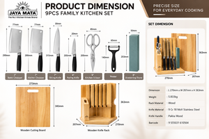 Juego de Cuchillos de Madera JAYA MATA con Tabla de Cortar, Juego de Cuchillos de Cocina con Mango de Madera Resistente, Hecho en Malasia - Product Image 5