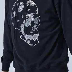 Sweat-shirt à capuche noir pour homme, imprimé crâne, coupe décontractée, tissu tricoté, vêtement d'automne - Product Image 3