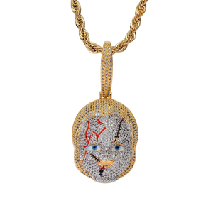 Collar con colgante Chucky de Hip Hop para hombre, con circonitas cúbicas (CZ) y moissanita, cadena de 24 pulgadas, estilo bling, dije de película de terror, joyería streetwear - Product Image 5