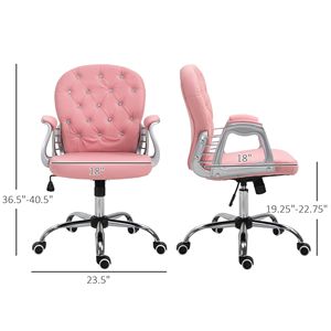 Sedia da Ufficio Girevole con Schienale Medio Imbottito, in Pelle PU, Comoda e Regolabile in Altezza, Rosa, con Base in Alluminio - Product Image 3