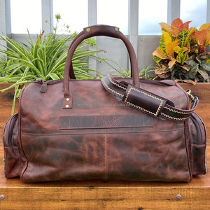 Bolsa de lona grande de cuero de búfalo de grano completo y mecanizado a mano, bolsa de equipaje de noche de cuero genuino, bolsas de viaje de fin de semana para Unisex - Product Image 4