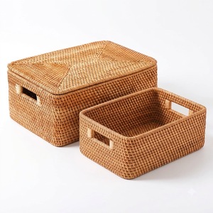 Panier de rangement pliable en rotin naturel, écologique, moderne et classique, avec couvercle, taille personnalisée, pour cuisine et articles ménagers, capacité 0-1L - Product Image 1