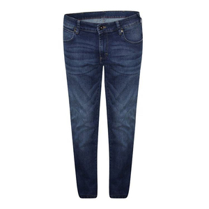 Jean en denim décontracté pour homme, taille mi-haute, coupe droite, couleur unie, tissu respirant, logo personnalisé, poches latérales, délavage moyen, pantalon imperméable - Product Image 5