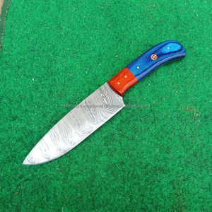 Couteau de Chef professionnel Damas Pakka manche en bois couteaux de cuisine en acier japonais pleine soie avec couverture en cuir - Product Image 5