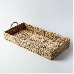 Square woven rattan tray, <b>thick</b> textured edge construction with built in top corner handles, available at wholesale prices. - Product Image 5