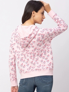 Sudadera con Capucha para Mujer, Estampado de Corazones Rosados, Corte Regular, Tejido de Algodón, Estilo Casual Otoñal - Product Image 4