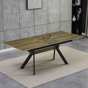 Ensemble de <span class=keywords><strong>table</strong></span> et de chaises de salle à manger intérieures rétractables classiques uniques en MDF pour 6 personnes au total inclus - Product Image 3