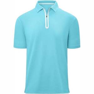 Men's Light <b>Blue</b> Solid Color Knitted Zipper <b>Polo</b> <b>Shirt</b> Casual Style - Product Image 4