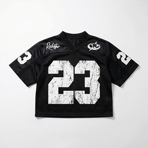 Black Athletic Mesh Jersey with <b>Distressed</b> Chest Print & Contrast V‑Neck Performance Teamwear OEM / Private Label - Product Image 1