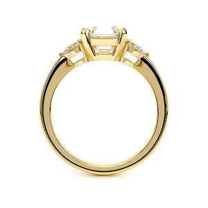 14K Solid Gold Asscher Cut Lab Grown Diamond Three <b>Stone</b> Engagement Wedding <b>Ring</b> Pear Side Stones Rhodium Plated IGI Certified - Product Image 6