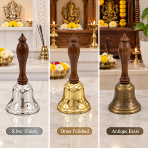 Juego de tres campanas decorativas de latón con asas tradicionales para la oración hindú Pooja y ceremonias religiosas - Product Image 4