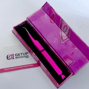 GETUP BROSONS Hot Pink 45 Degree Stainless Steel Eyelash Tweezers Precision Tool <b>Box</b> Packaging - Product Image 4