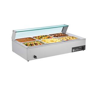 Scaldavivande Elettrico Commerciale 1500W in Acciaio Inox con 6 Vasche da 1/2 Gastronorm, Copertura in Vetro, Attrezzatura per Mantenere il Cibo Caldo - Product Image 1