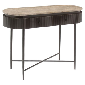 Mesa Consola Moderna Ovalada de Madera Maciza con Patas Metálicas Hechas a Mano, Cajón de Almacenamiento, Fácil Montaje, Mueble para Sala de Estar - Product Image 2