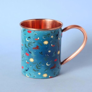 Mug à Moscow Mule en cuivre pur, fait main, avec poignée, finition brossée, pour eau, thé et bière - Product Image 6