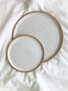 Round <b>Ceramic</b> Flat <b>Plate</b> Handmade Wabi Sabi Design Speckled Finish Minimalist Dinnerware - Product Image 3