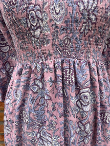 ชุดเดรสพิมพ์ลายด้วยมือ ผ้าฝ้ายอินเดีย เดรสยาวพิมพ์ลาย คอวี แขนยาว ลายดอกไม้ ชุดเดรสยาวแม็กซี่สำหรับผู้หญิง - Product Image 5