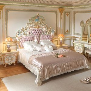 Hot Sale Luxury Classic Gold Carving Bedroom Set Upholstered Bed Frame Elegant Royal Furniture for Hotel Design High Quality - Product Image 2
