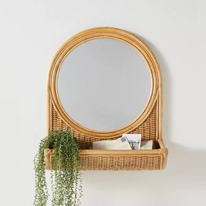 Espejo de pared bohemio de ratán con estante para pasillo, baño y decoración de oficina en casa, espejos de ratán vintage de Vietnam - Product Image 4