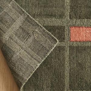 Alfombra de Lana Anudada a Mano, Diseño Geométrico Abstracto Clásico de Lujo, Pelo Plano de Grosor Medio, Color Verde Oliva, Patrón Floral Decorativo - Product Image 6