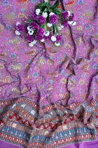 Tela de crepé natural con estampado floral de lavanda púrpura y borde ornamental pesado, material para vestido Kurti, prenda étnica. - Product Image 4