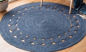 Alfombras de yute trenzadas 100% hechas a mano con diseño nuevo, con franjas azules, reversibles y antideslizantes, para dormitorio, mesa, picnic y yoga. - Product Image 6