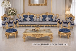 Roman-Inspired Neoclassical Living Room Furniture Set Modern 5 Seater <b>Sofa</b> Set Affordable French Style White & <b>Gold</b> Wooden <b>Sofa</b> - Product Image 6
