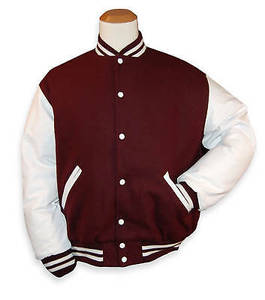 OEM Mens <b>Winter</b> Varsity <b>Jackets</b> Blank Plain Maroon Wool Body Genuine <b>Leather</b> Sleeves Chenille Letterman Baseball Custom <b>Jacket</b> - Product Image 1