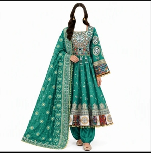 Servicio OEM: Vestidos Afganos Vintage de Cachemira de Alta Calidad para Mujer, con Encaje, Largos hasta la Rodilla, Cintura Natural, MOQ Bajo de 20 Conjuntos - Product Image 2