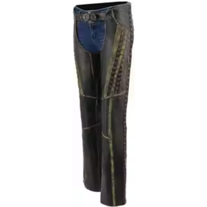 Polainas de Cuero Negro Premium para Montar a Caballo, Estilo Vaquero Occidental, Hechas a Mano, para Rodeo, Equitación, Protección de Piernas, Duraderas, para Montar en el Rancho - Product Image 3