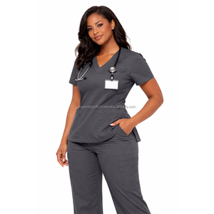 Fitted Nurse Uniform Scrub Set Custom Woven Label <b>Cargo</b> Pocket Jogger <b>Pants</b> Poplin <b>Stretch</b> Fabric OEM Manufacturer Staff New - Product Image 2